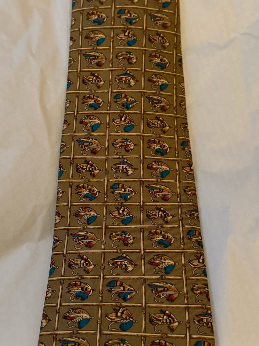 Classic Wathne Silk Tie with Blue and Red Fly Fishing Accents